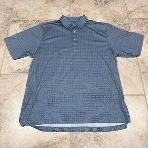Donald Ross Golf Polo Shirt Mens Large Blue Geometric All Over Print Stretch